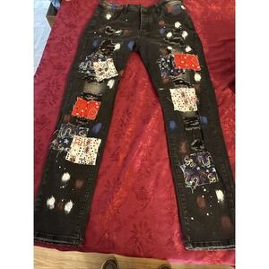 vtg new sosoo denim jeans size 33 black patchs